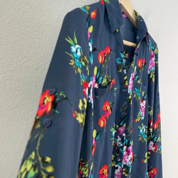 Express Womens XS Floral Button Up Blouse Roll Tab Sleeve Top - Picture 6 of 7